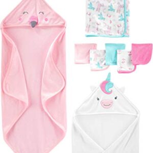 Simple Joys by Carter's Unisex Babies' 8-Piece Towel and Washcloth Set, White Unicorn/Flamingo Pink, One Size