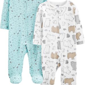 Simple Joys by Carter's Unisex Babies' Cotton Footed Sleep and Play, Pack of 2, Bear/Animal Print, 3-6 Months