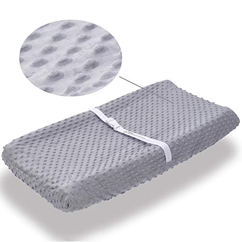 Soft and Comfy Minky Dot Changing Pad Cover for Baby, 32"x16"x4" (Grey)