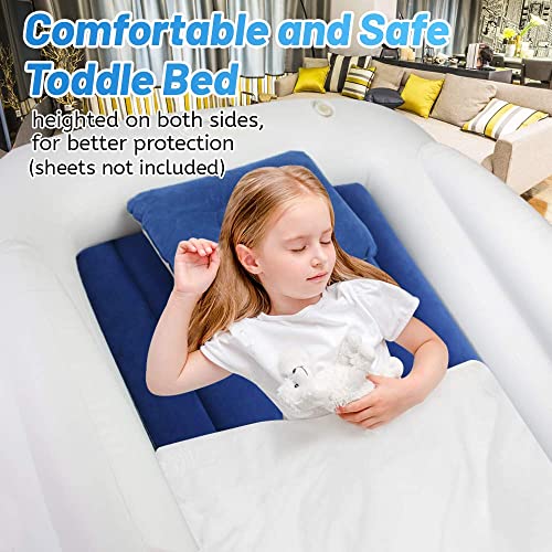 Toddler Travel Bed, Portable Inflatable Toddler Bed for Kids | Toddler Air Mattress | Kids Travel Bed | Toddler Blow Up Mattress with Sides, Idea for Road Trip Camping Sleepovers, Navy Blue & Grey