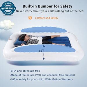 Toddler Travel Bed, Portable Inflatable Toddler Bed for Kids | Toddler Air Mattress | Kids Travel Bed | Toddler Blow Up Mattress with Sides, Idea for Road Trip Camping Sleepovers, Navy Blue & Grey