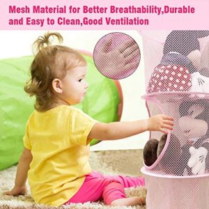 3Pcs Hanging Mesh Space Saver Bags Organizer 3 Compartments Toy Storage Basket for Kids Room Organization mesh Hanging Bag Set (Pink, Rose, Purple)