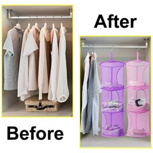 3Pcs Hanging Mesh Space Saver Bags Organizer 3 Compartments Toy Storage Basket for Kids Room Organization mesh Hanging Bag Set (Pink, Rose, Purple)