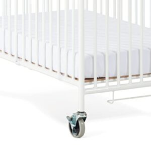 Foundations Pinnacle Folding Steel Crib, Portable Baby Crib with Commercial Grade 3" Casters, Heavy Duty Steel Hotel Crib, Includes 4 Inch Foam Mattress, White