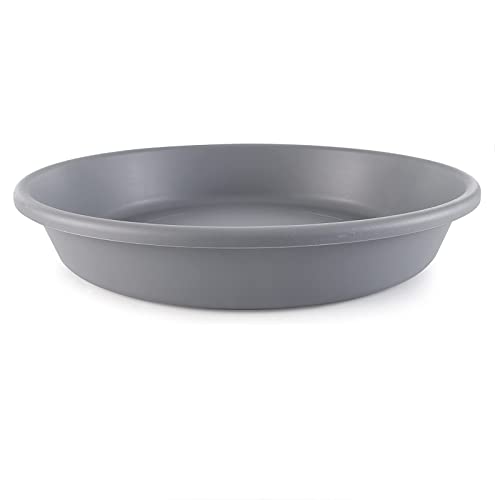 The HC Companies 14 Inch Round Plastic Classic Plant Saucer - Indoor Outdoor Plant Trays for Pots - 14"x14"x2.5" Warm Gray