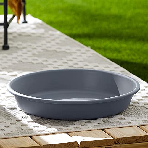 The HC Companies 14 Inch Round Plastic Classic Plant Saucer - Indoor Outdoor Plant Trays for Pots - 14"x14"x2.5" Warm Gray