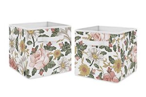 sweet jojo designs vintage floral boho foldable fabric storage cube bins boxes organizer toys kids baby childrens - set of 2 - blush pink, yellow, green and white shabby chic rose flower farmhouse