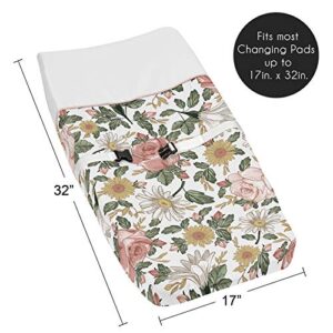 Sweet Jojo Designs Vintage Floral Boho Girl Baby Nursery Changing Pad Cover - Blush Pink, Yellow, Green and White Shabby Chic Rose Flower Farmhouse