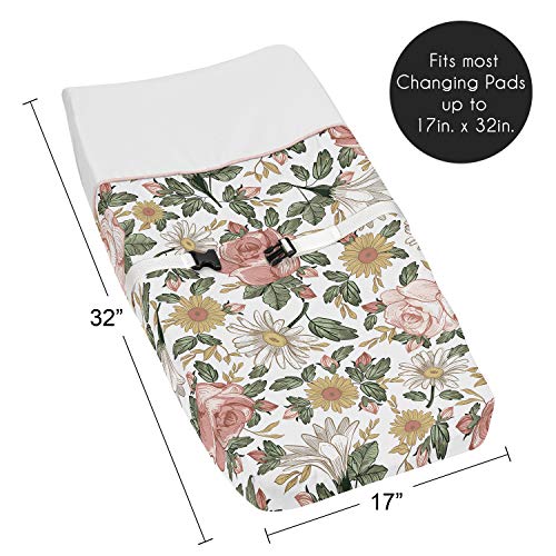 Sweet Jojo Designs Vintage Floral Boho Girl Baby Nursery Changing Pad Cover - Blush Pink, Yellow, Green and White Shabby Chic Rose Flower Farmhouse