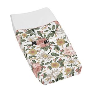 sweet jojo designs vintage floral boho girl baby nursery changing pad cover - blush pink, yellow, green and white shabby chic rose flower farmhouse