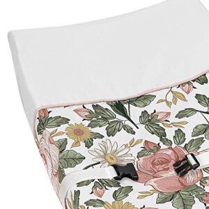 Sweet Jojo Designs Vintage Floral Boho Girl Baby Nursery Changing Pad Cover - Blush Pink, Yellow, Green and White Shabby Chic Rose Flower Farmhouse
