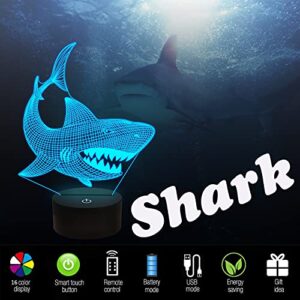 FULLOSUN Shark 3D Illusion Night Light Animal Touch Table Desk Lamp, with Remote Control 16 Colors Optical USB LED Nightlight for Kids Holiday Gift Room Decoration