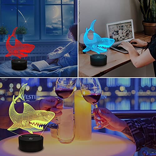 FULLOSUN Shark 3D Illusion Night Light Animal Touch Table Desk Lamp, with Remote Control 16 Colors Optical USB LED Nightlight for Kids Holiday Gift Room Decoration