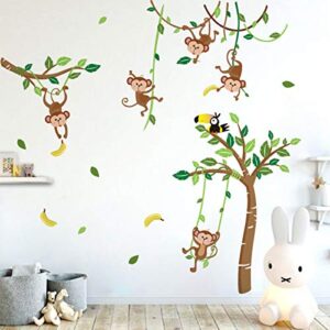 runtoo monkey and tree wall decals animals jungle wall stickers tv wall décor for baby nursery kids bedroom
