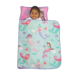 everything kids pink & aqua mermaid toddler nap mat with pillow & blanket, aqua, pink, lavender, white