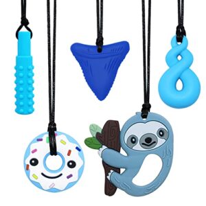 sensory chew necklace for kids boys girls, silicone chew toys for kids with adhd autism, anxiety, chewy necklace sensory reduce adults children chewing fidgeting 5 pack