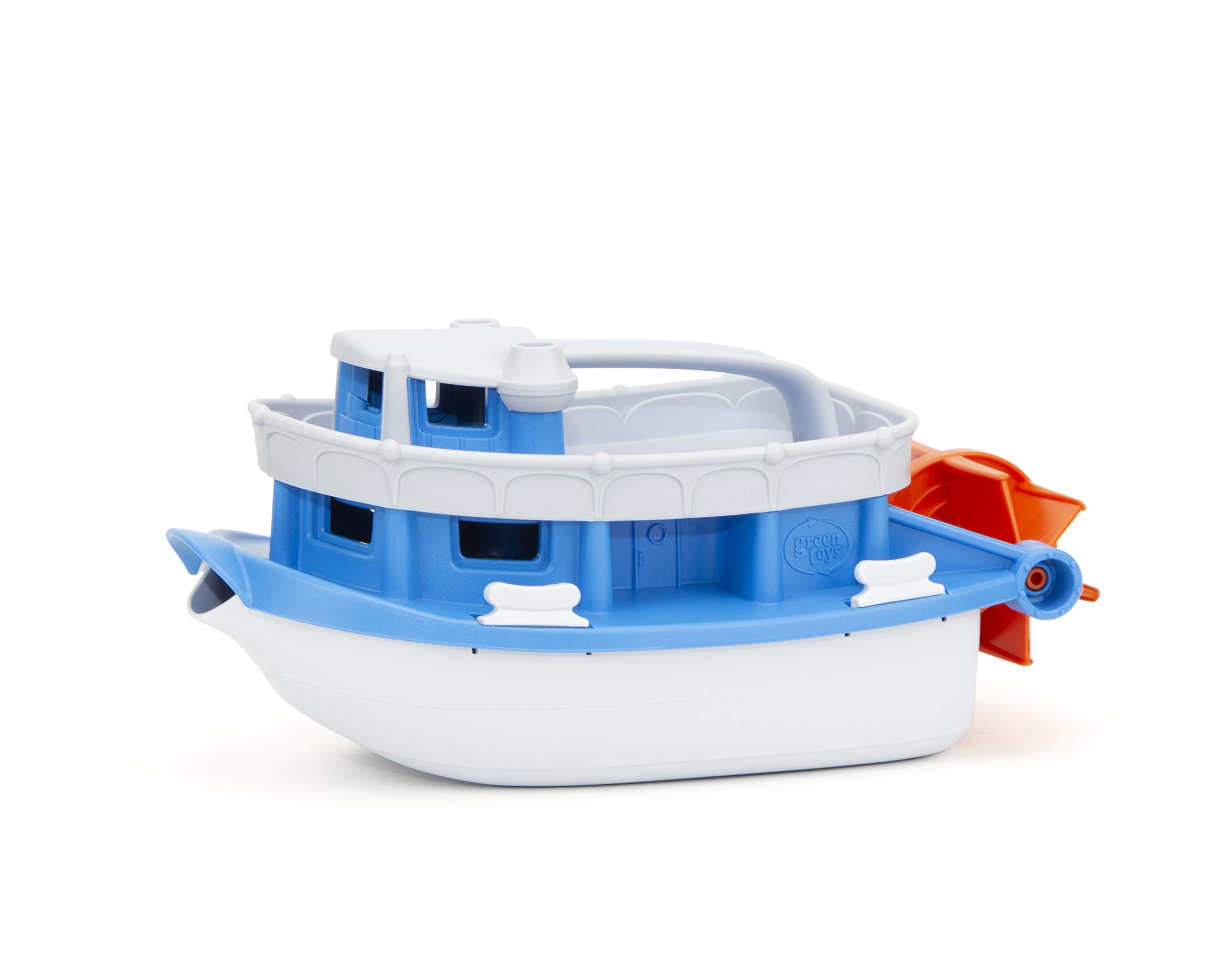 Green Toys Paddle Boat, Blue/Grey - Pretend Play, Motor Skills, Kids Bath Toy Floating Pouring Vehicle. No BPA, phthalates, PVC. Dishwasher Safe, Recycled Plastic, Made in USA.