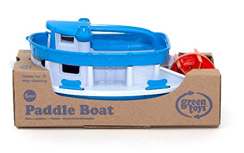 Green Toys Paddle Boat, Blue/Grey - Pretend Play, Motor Skills, Kids Bath Toy Floating Pouring Vehicle. No BPA, phthalates, PVC. Dishwasher Safe, Recycled Plastic, Made in USA.