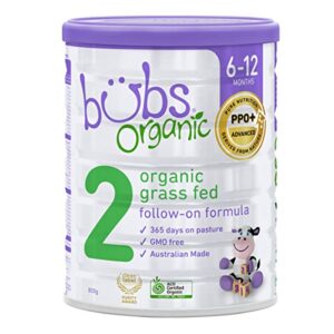 bubs organic grass fed follow-on formula stage 2, infants 6-12 months, made with non-gmo organic milk, 28.2 oz
