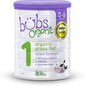 bubs organic grass fed infant formula stage 1, infants 0-6 months, made with non-gmo organic milk, 28.2 oz