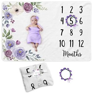 paishanas baby monthly milestone blanket | baby girl | super soft fluffy fleece | floral | monthly blanket | photo props for newborn | photography backdrop 60" x 40"