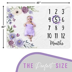 Paishanas Baby Monthly Milestone Blanket | Baby Girl | Super Soft Fluffy Fleece | Floral | Monthly Blanket | Photo Props for Newborn | Photography Backdrop 60" x 40"