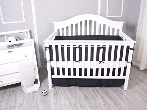Belsden Black Crib Skirt with Durable Woven Platform, Both Long Sides Pleated, Split Corners Dust Ruffle for Easy Placement on Bed Board Frame, 14 inches (36cm) Length Drop, Black Color