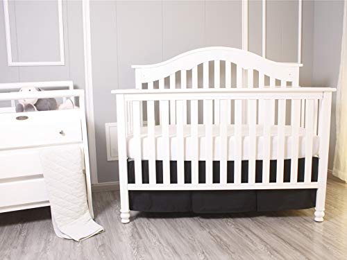 Belsden Black Crib Skirt with Durable Woven Platform, Both Long Sides Pleated, Split Corners Dust Ruffle for Easy Placement on Bed Board Frame, 14 inches (36cm) Length Drop, Black Color