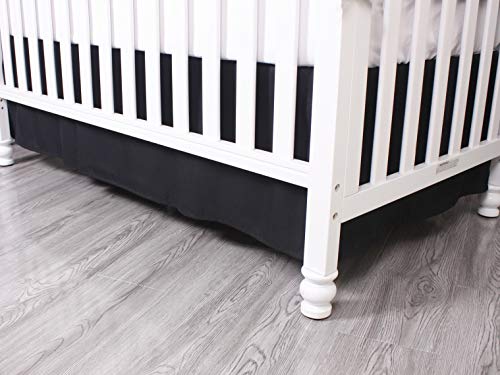 Belsden Black Crib Skirt with Durable Woven Platform, Both Long Sides Pleated, Split Corners Dust Ruffle for Easy Placement on Bed Board Frame, 14 inches (36cm) Length Drop, Black Color