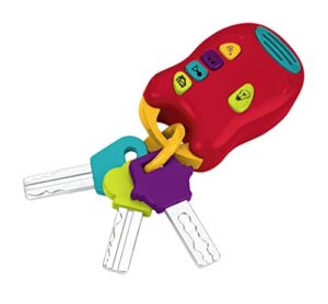battat toy keys – 3 keys & remote with 4 fun sounds – mini flashlight – toy car keys with fob for baby, toddler – light & sound keys – 10 months + red, 6 x 1.25 x 7.5 inches