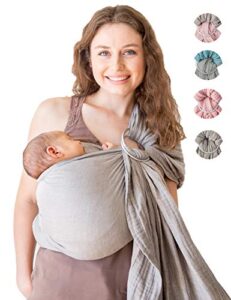 baby sling and ring sling 100% cotton muslin infant carrier, ring sling baby carrier front and chest newborn carrier baby carrier wrap, toddler carrier – grey