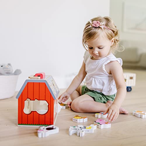 Melissa & Doug Wooden Take-Along Sorting Barn Toy with Flip-Up Roof and Handle, 10 Wooden Farm Play Pieces - Farm Toys, Shape Sorting And Stacking Learning Toys For Toddlers And Kids Ages 2+