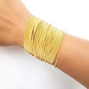 Gold Guitar String Coil Bracelets Stack Stainless Steel Set Layered Thin