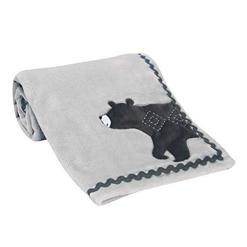 Lambs & Ivy Woodland Forest Gray Fleece Bear Nursery Baby Blanket