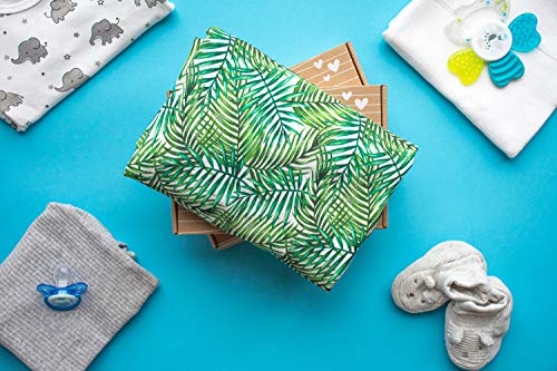Changing Pad Cover Green for Baby Girl and Boy - Thick and Absorbent - Soft Cotton - OekoTex Certificate - Made in Europe - Baby Registry Shower Gift - Beautiful Packaging – Green Palm Leaves