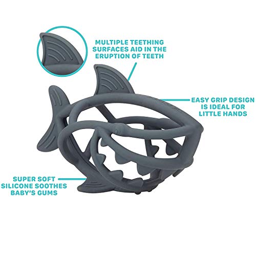 Nuby Chewy Chums All Silicone Soothing Teether, Shark - 3M+