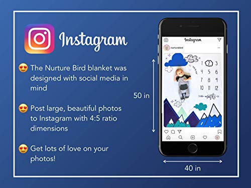 Nurture Bird Baby Monthly Milestone Blanket | Includes Cloud Frame | Large Soft Fleece Month Blanket | Newborn Photography Gift for Baby Shower | Blue Mountain Adventure | 50” x 40”