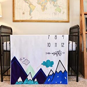 Nurture Bird Baby Monthly Milestone Blanket | Includes Cloud Frame | Large Soft Fleece Month Blanket | Newborn Photography Gift for Baby Shower | Blue Mountain Adventure | 50” x 40”