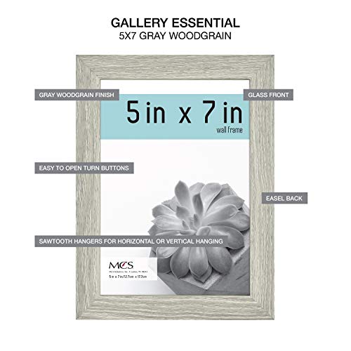 MCS Gallery Essential Picture Frames, Photo Gallery Wall Frame Set with 4 x 6 Inch, 5 x 7 Inch, and 8 x 10 Inch Frames, Gray Woodgrain, 10 Piece