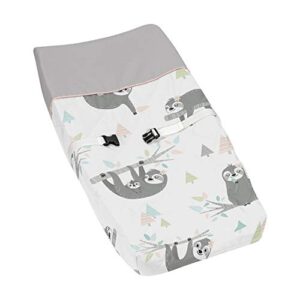 sweet jojo designs pink and grey jungle sloth leaf girl baby nursery changing pad cover - blush, turquoise, gray and green botanical rainforest