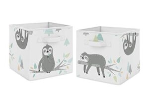 sweet jojo designs blue and grey jungle sloth leaf foldable fabric storage cube bins boxes organizer toys kids baby childrens - set of 2 - turquoise, gray and green botanical rainforest