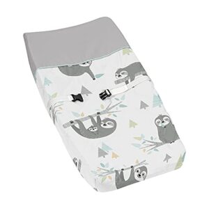 sweet jojo designs blue and grey jungle sloth leaf unisex boy or girl baby nursery changing pad cover - turquoise, gray and green botanical rainforest