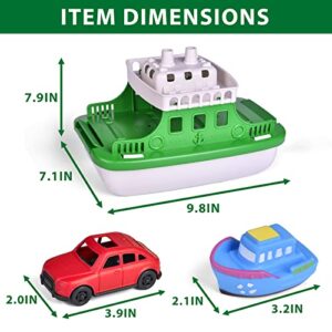 Toy Boat Bath Toys for Toddlers with 4 Mini Car Toys and 4 Bath Boat Squirters, Kids Ferry Boat for Bathtub Bathroom Pool Beach Toys