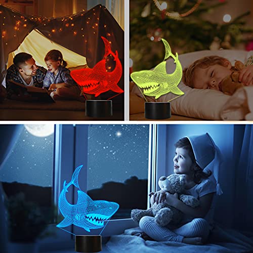 Shark Gifts, Shark Fan 3D Night Light 16 Colors Changing Night Lamp for Kids with Remote Control, 3D Illusion Lamp Birthday Gifts from Age 2 3 4 5 6+ Years for Boys Girls Men Women