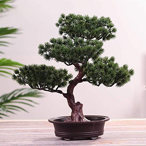 MAYiT Artificial Bonsai Welcoming Pine Tree, Simulation Potted Plant DIY Decorative Bonsai, Desk Display Fake Tree Pot Ornaments for Home, Office, Shop