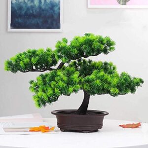 MAYiT Artificial Bonsai Welcoming Pine Tree, Simulation Potted Plant DIY Decorative Bonsai, Desk Display Fake Tree Pot Ornaments for Home, Office, Shop