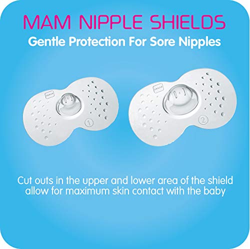 MAM Breastfeeding Nipple Shields with Sterilizing Storage Case, Nipple Shields for Nursing Newborn, Size 2 Regular 23mm, 2-Count, Clear