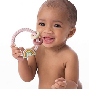 Itzy Ritzy Silicone Teether with Rattle; Features Rattle Sound, Two Silicone Rings and Raised Texture to Soothe Gums; Ages 3 Months and Up; Rainbow