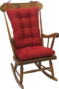 klear vu omega non-slip rocking chair cushion set with thick padding and tufted design, includes seat pad & back pillow with ties for living room rocker, 17x17 inches, 2 piece set, red