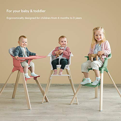 Stokke Clikk High Chair, Cloud Grey - All-in-One High Chair with Tray + Harness - Light, Durable & Travel Friendly - Ergonomic with Adjustable Features - Best for 6-36 Months or Up to 33 lbs